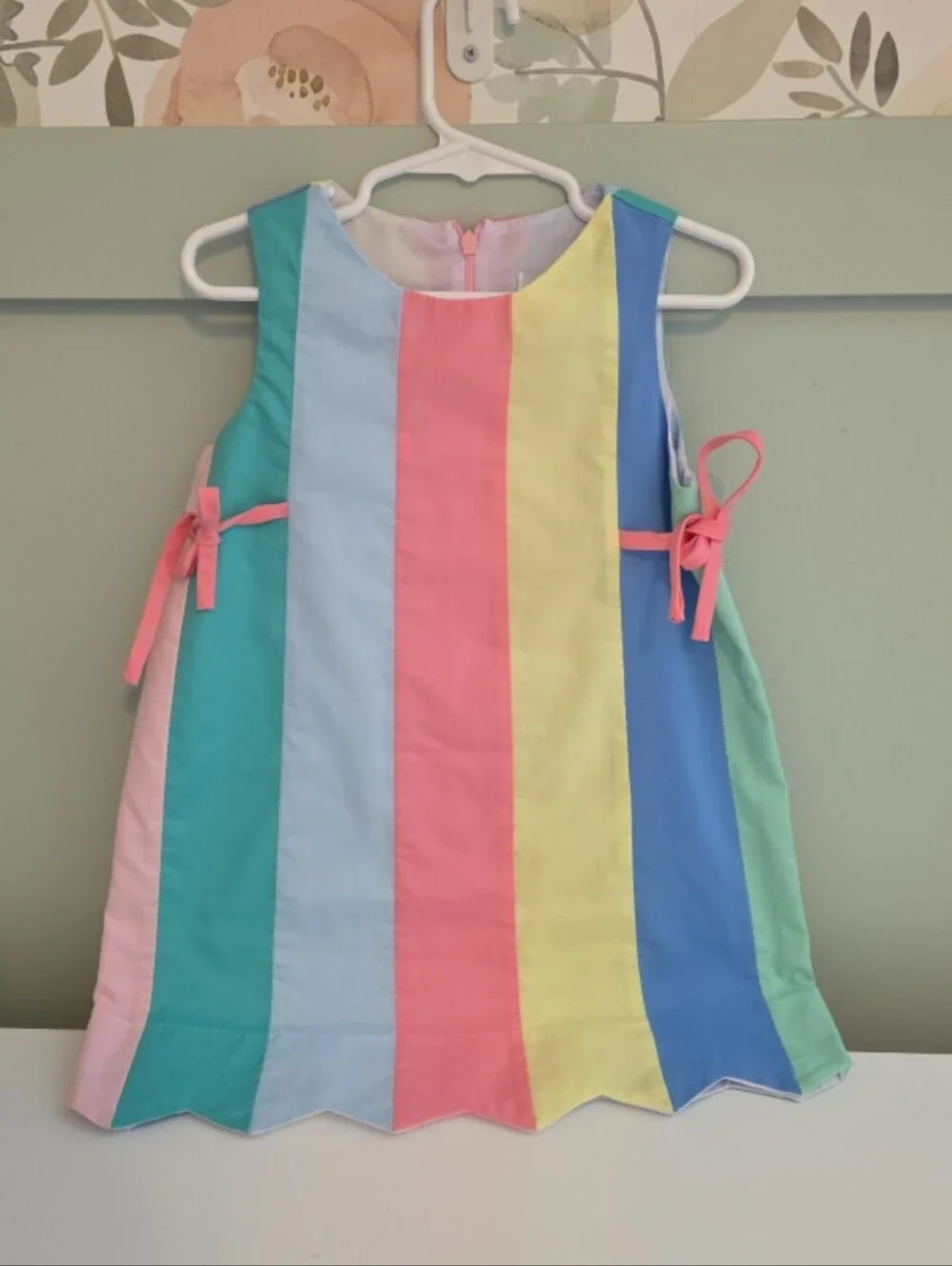 Florence Eiseman Pastel Rainbow Stripe A-Line Dress with Pink Side Ties 4t